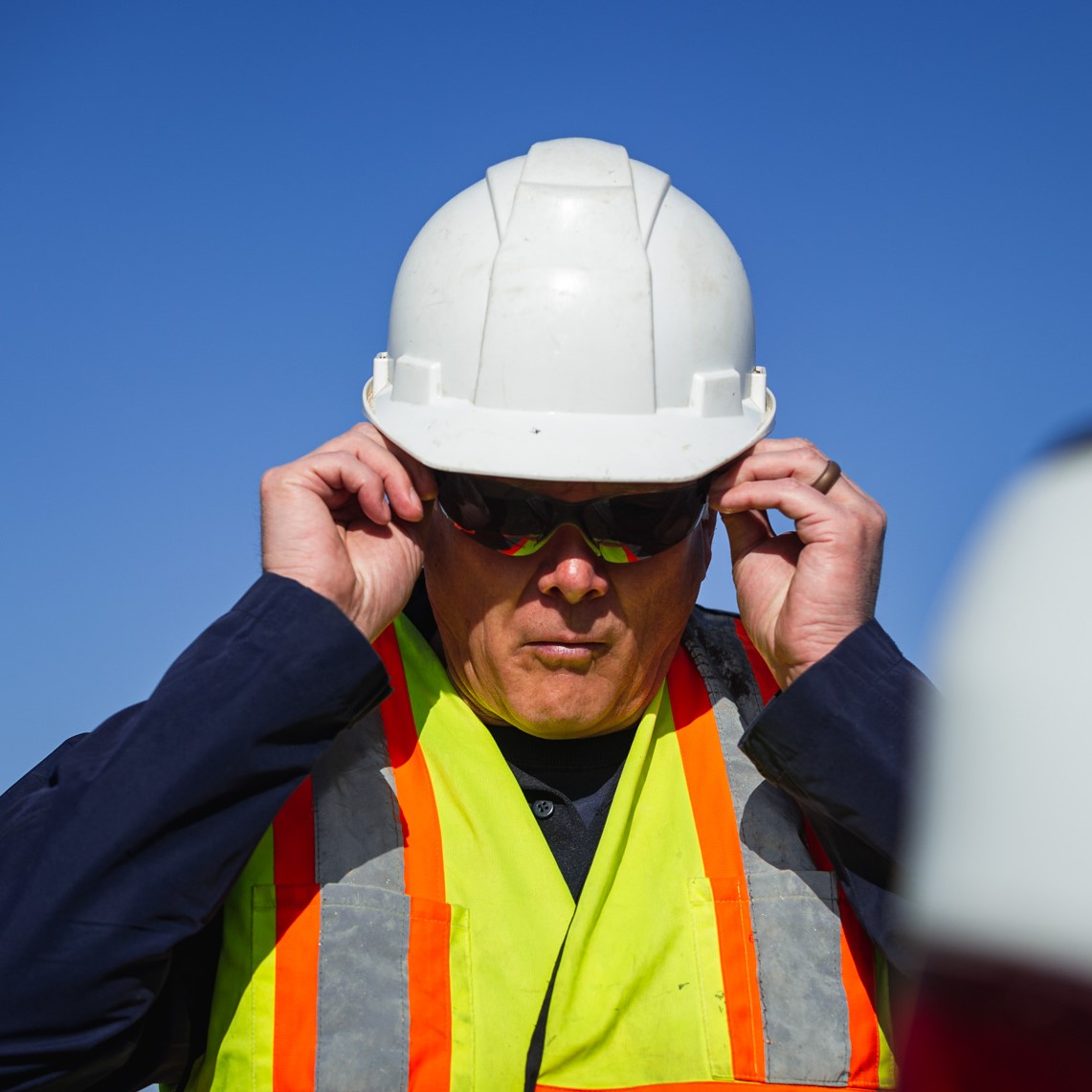 Employee wearing safety hat